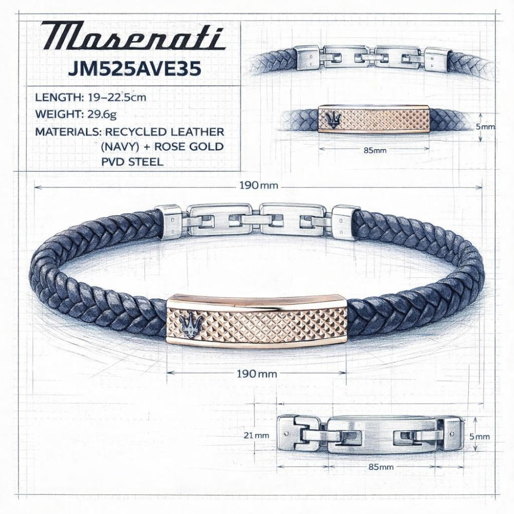 [Italian Design] 마세라티 남자 아이코닉 JM525AVE 가죽팔찌 메탈 액세서리 명품 패션 블루 이미지 7