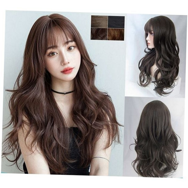 레이어드 통가발 웨이브 여성 긴 머리 앞머리 스타일 헤어 패션 - 상품 이미지