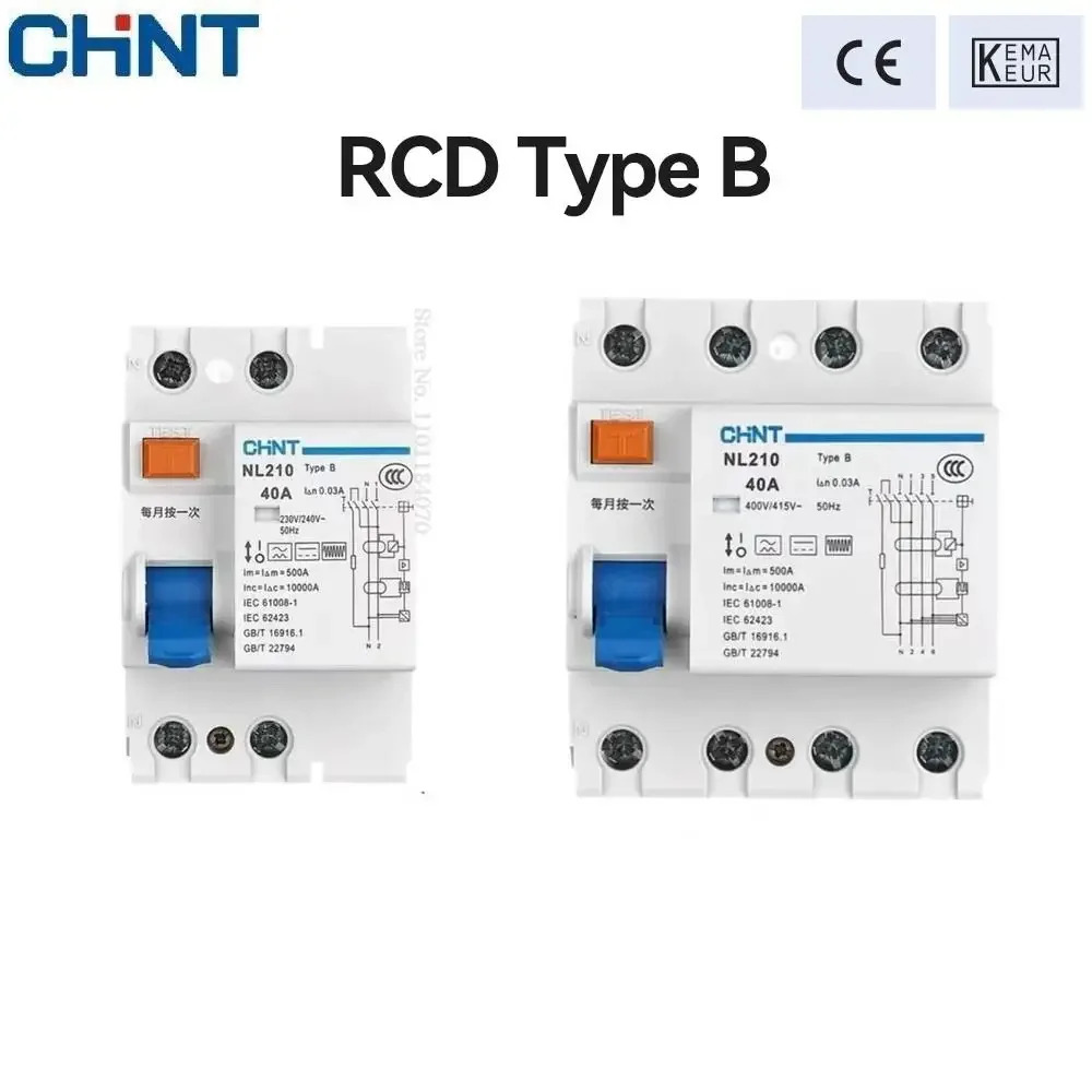 CHINT NL210 B RCCB 3PN 4P 2P 1PN 63A 40A 25A 30MA EV 충전누전 차단기 잔류 전류 보호