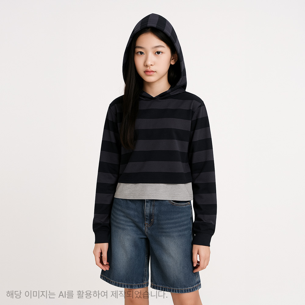 더데이걸 냉감 스트라이프 후드 나시 세트 TGMH25502 - 상품 이미지