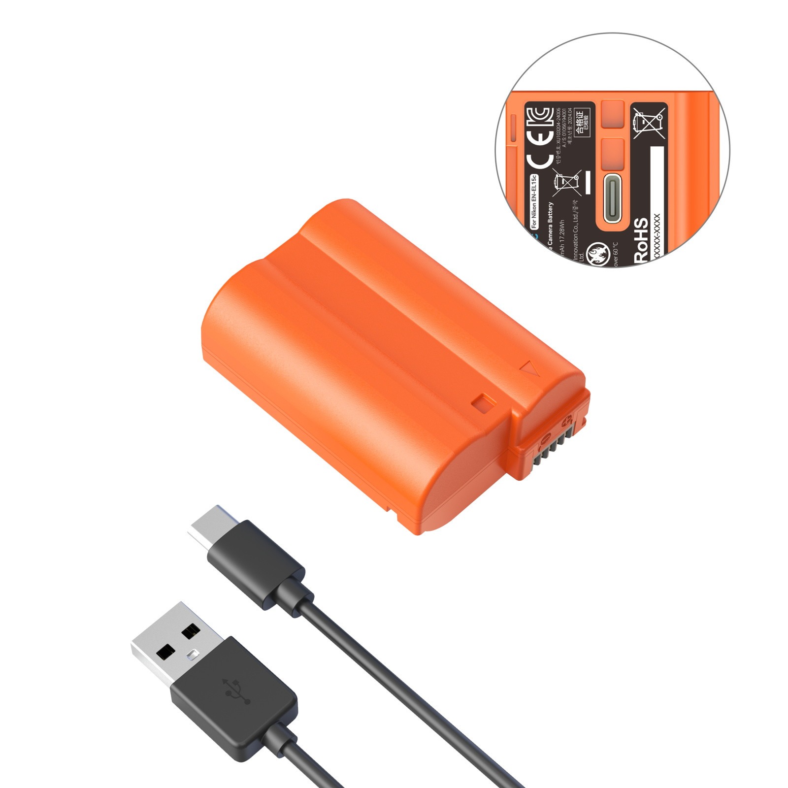스몰리그 EN-EL15c USB-C 충전식 카메라 배터리 (오렌지) 4966 - 상세 이미지 3