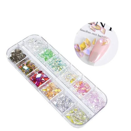 중국 네일파츠 네일아트 언포일 레진 투명 얼음 스톤 12칸 300p 세트