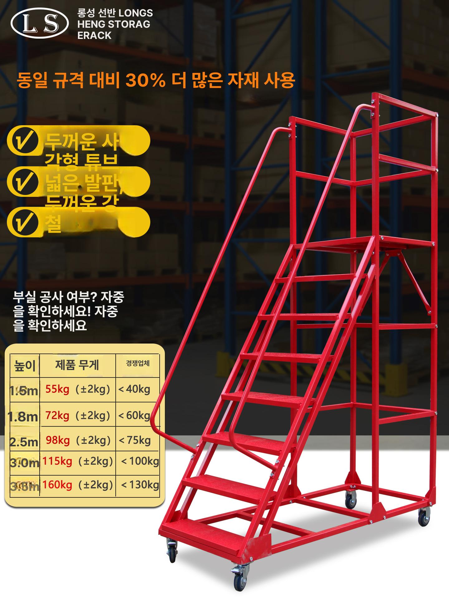 고가 사다리 작업용 철제 작업대 우마 안전 계단 산업용 플랫폼 1.8m 폭 0.7m 그레이 - 상세 이미지 3