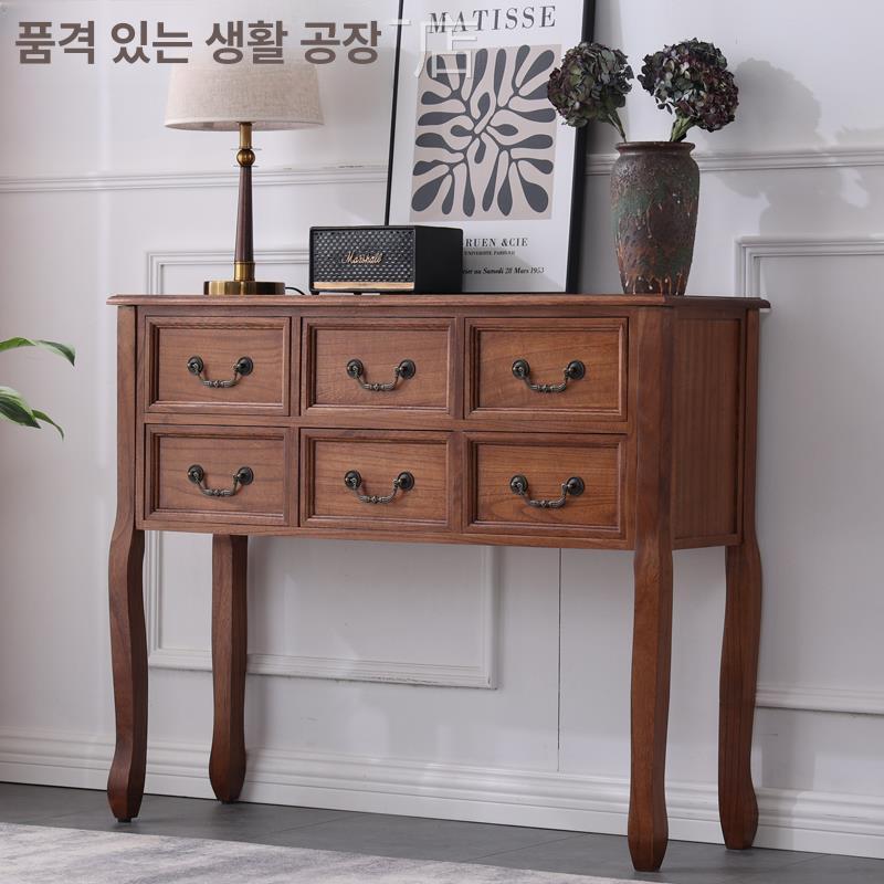 벽난로 복도장 협탁 겸용 엔틱 좌탁 수납장 거실 DIY 라이트월넛 100x32x82cm - 상세 이미지 2