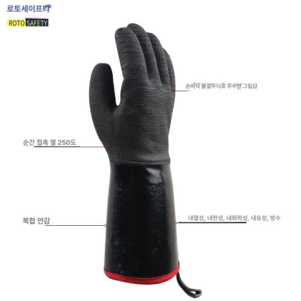 최강 화상방지 내열 빨간색 주방 방화 저항 글러브 35cm PVC 200도 35cm 빨간색 PVC 200도 균일 사이즈 - 상세 이미지 4
