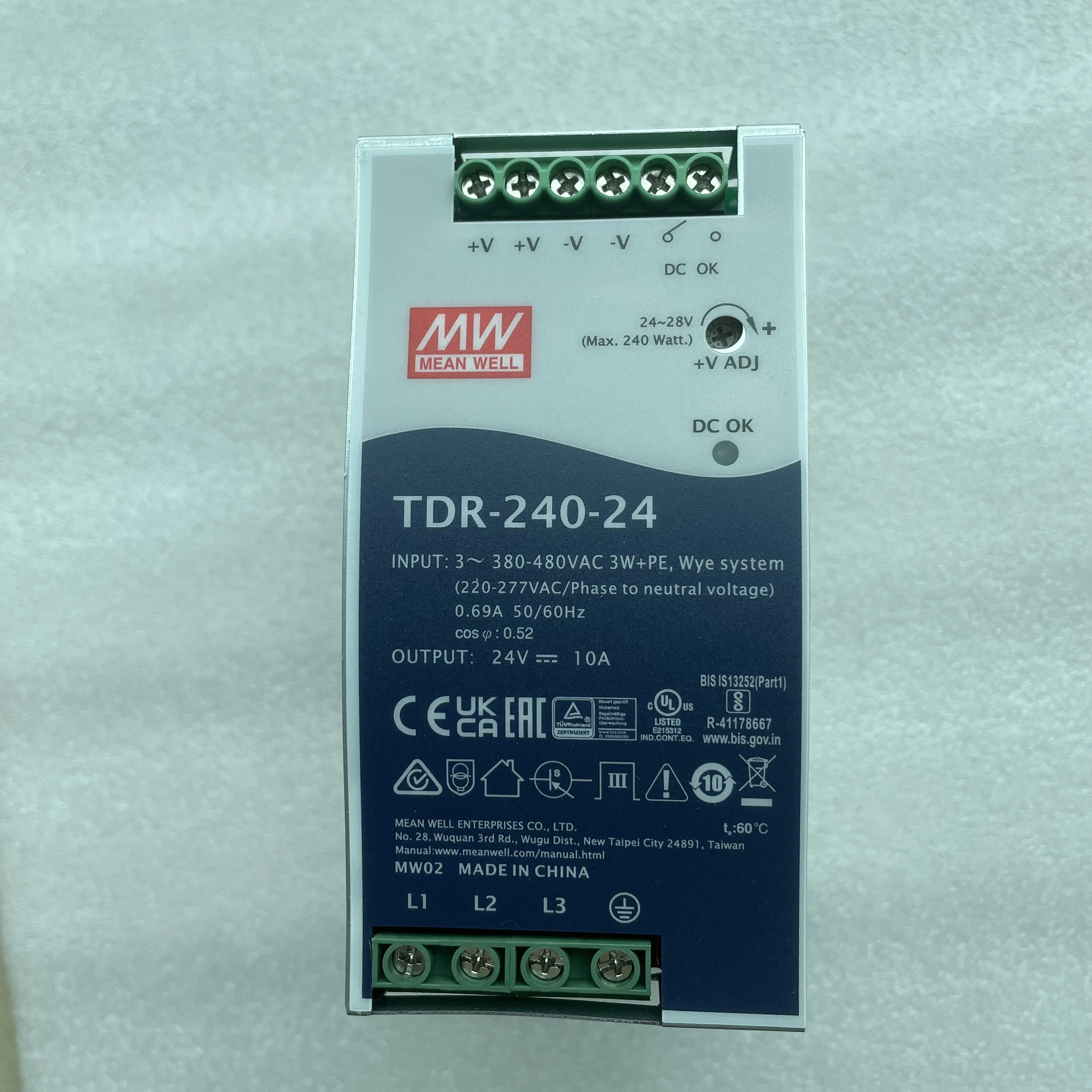 MEAN WELL TDR-240-24 240W24V10A TDR-240-48 240W48V5A 240W PFC 기능 초박형 3상 산업가이드 레일