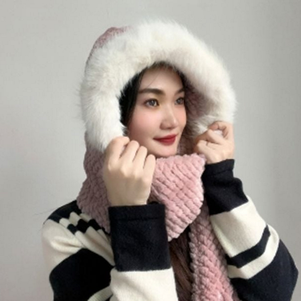 일체형 후드 목도리 따뜻한 후드 머플러 장갑 겨울 - 상품 이미지