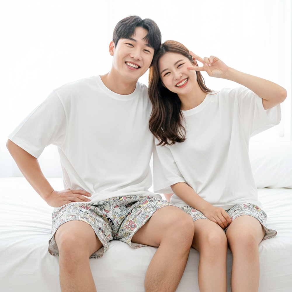 커플 바지 여성 남성 파자마 잠옷 홈웨어 4부 3부 쿠킹타임PJ - 상세 이미지 2