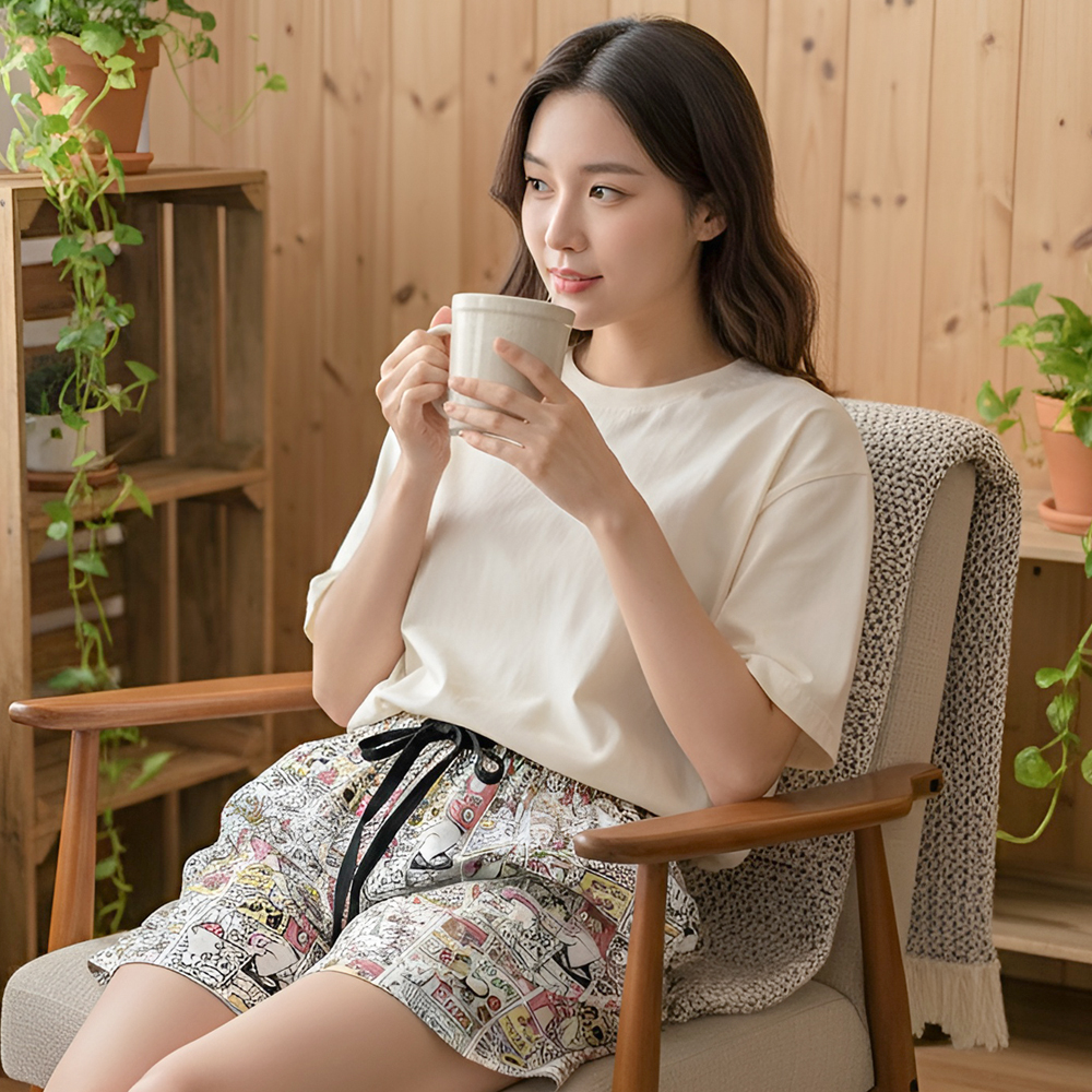 커플 바지 여성 남성 파자마 잠옷 홈웨어 4부 3부 쿠킹타임PJ 이미지 6