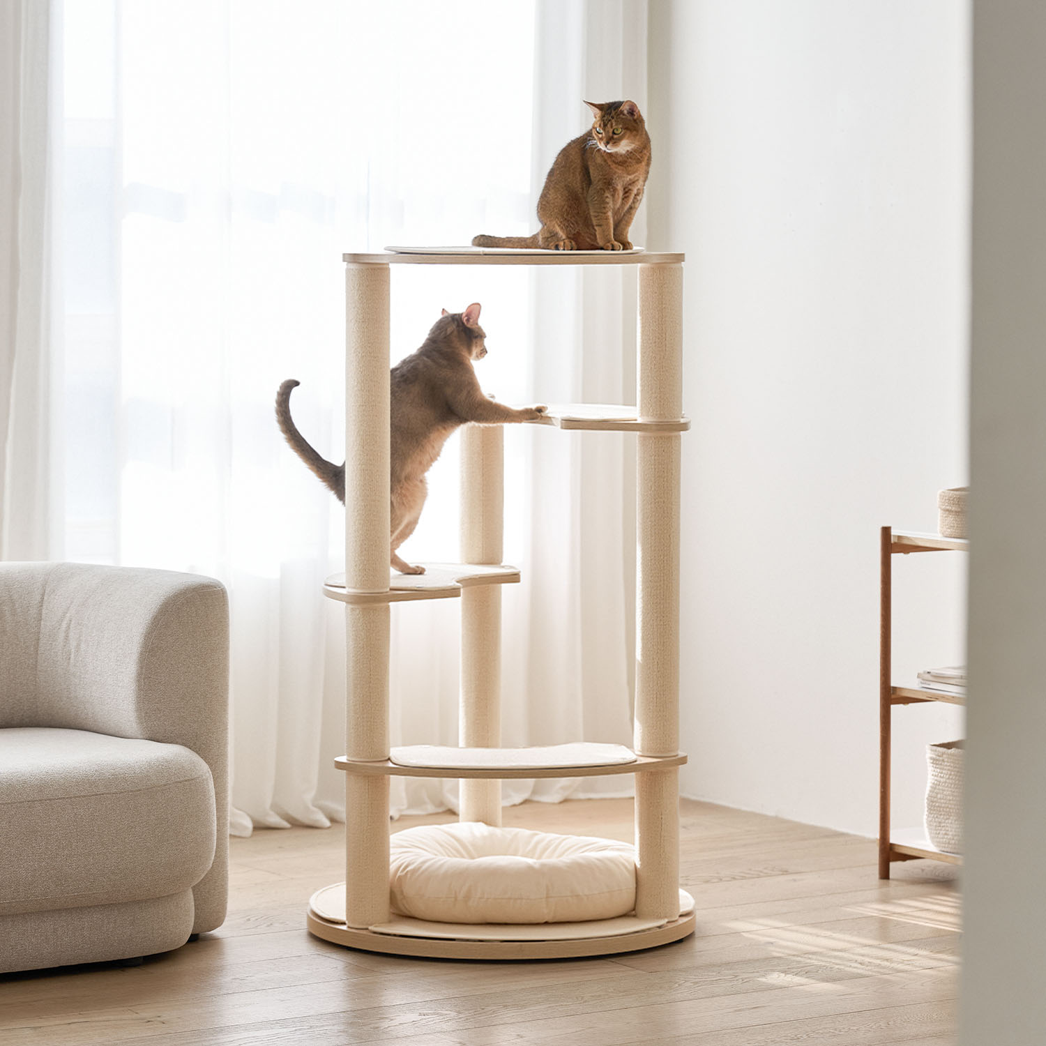 세이펫 4단 캣타워 스누즈T4 기본타입-원형바닥판 스크래쳐+기본스텝 제품 이미지