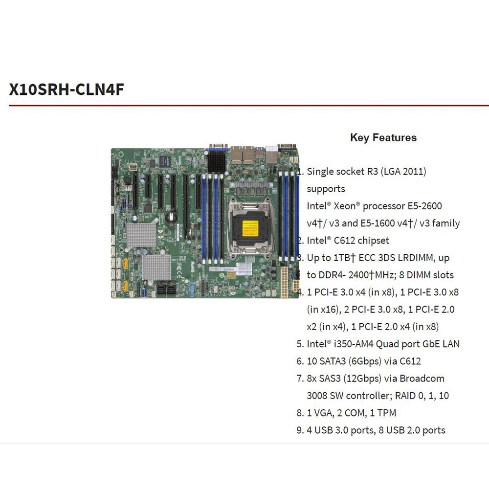 슈퍼마이크빈티지더보드 E5-1600/2600 V3/V4 군 LGA2011 X10SRH-CLN4F