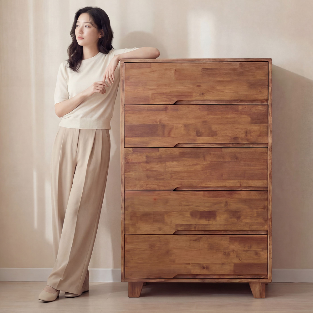 카미 안방서랍장 900 원목 넓은서랍장 850x500x1350mm, 5단, 월넛-850 5단