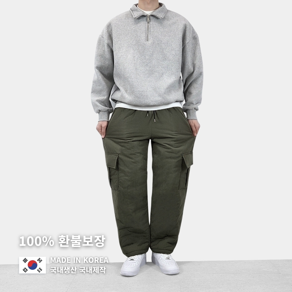 남자패딩바지 누빔 솜 작업복 카고 와이드 건빵 전술 팬츠 바지 - 상세 이미지 5