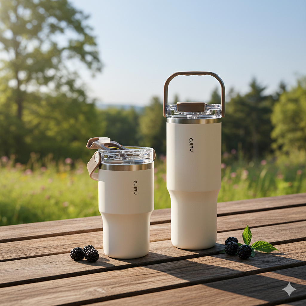 에지리 스텐 손잡이 휴대용 차량용 토트 텀블러 600ml - 상품 이미지