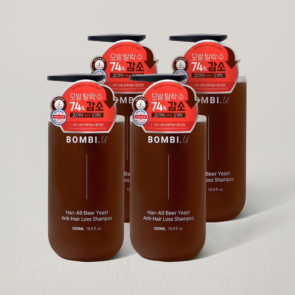 봄비유 한올 맥주효모 바이오틴 지성 카페인 두피케어 탈모 완화 쿨링 샴푸 500ml, 4개 제품 이미지
