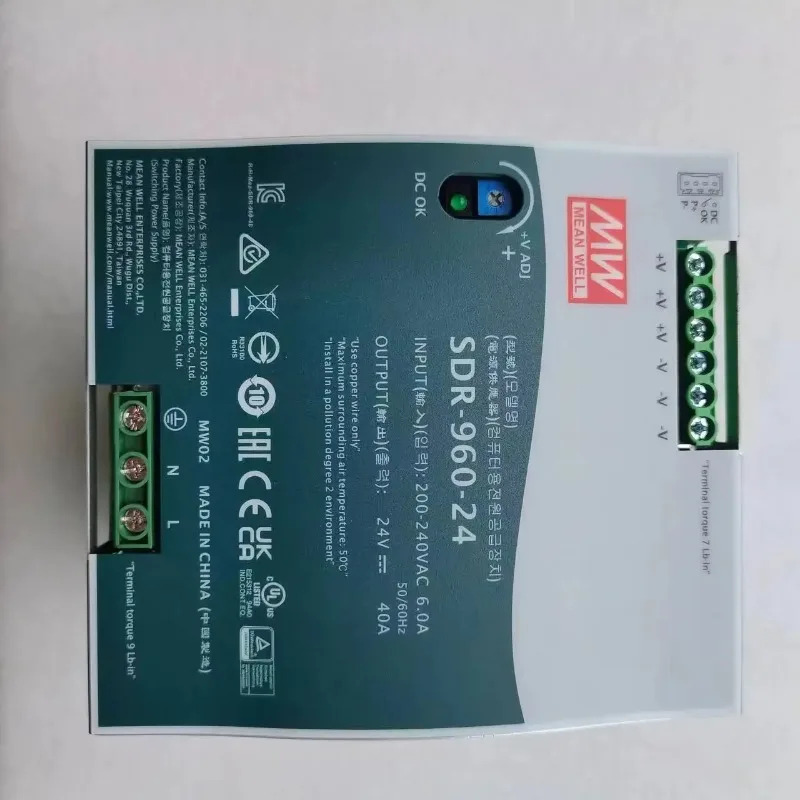 MEAN WELL SDR-960 SDR-960-24 24V 40A 960W DC 레일 스위칭 전원공급장치 효율적활성 PFC 얇은