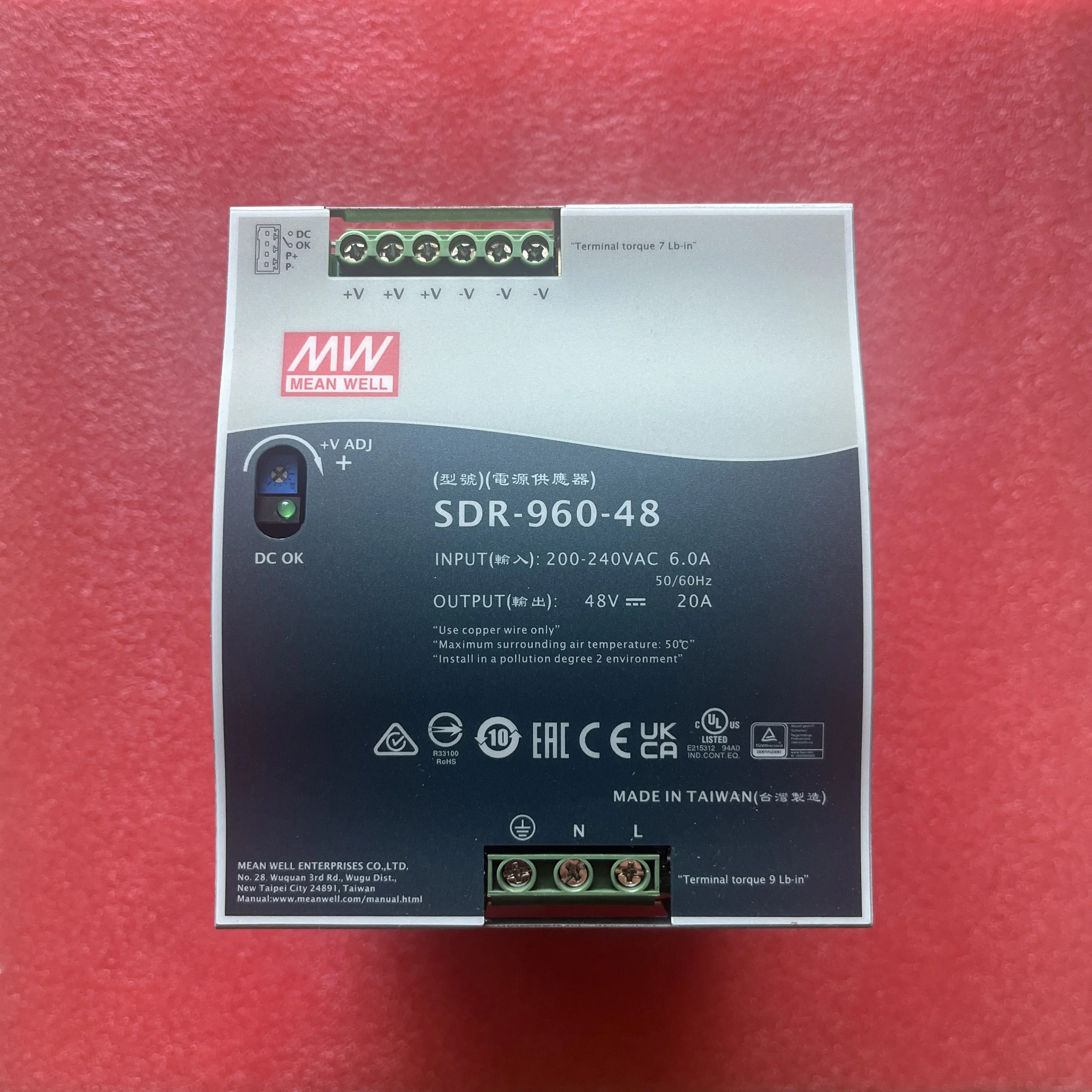 MEAN WELL SDR-960-24V 40A SDR-960-48V 20A 960W PFC 기능 단일 산업가이드 레일