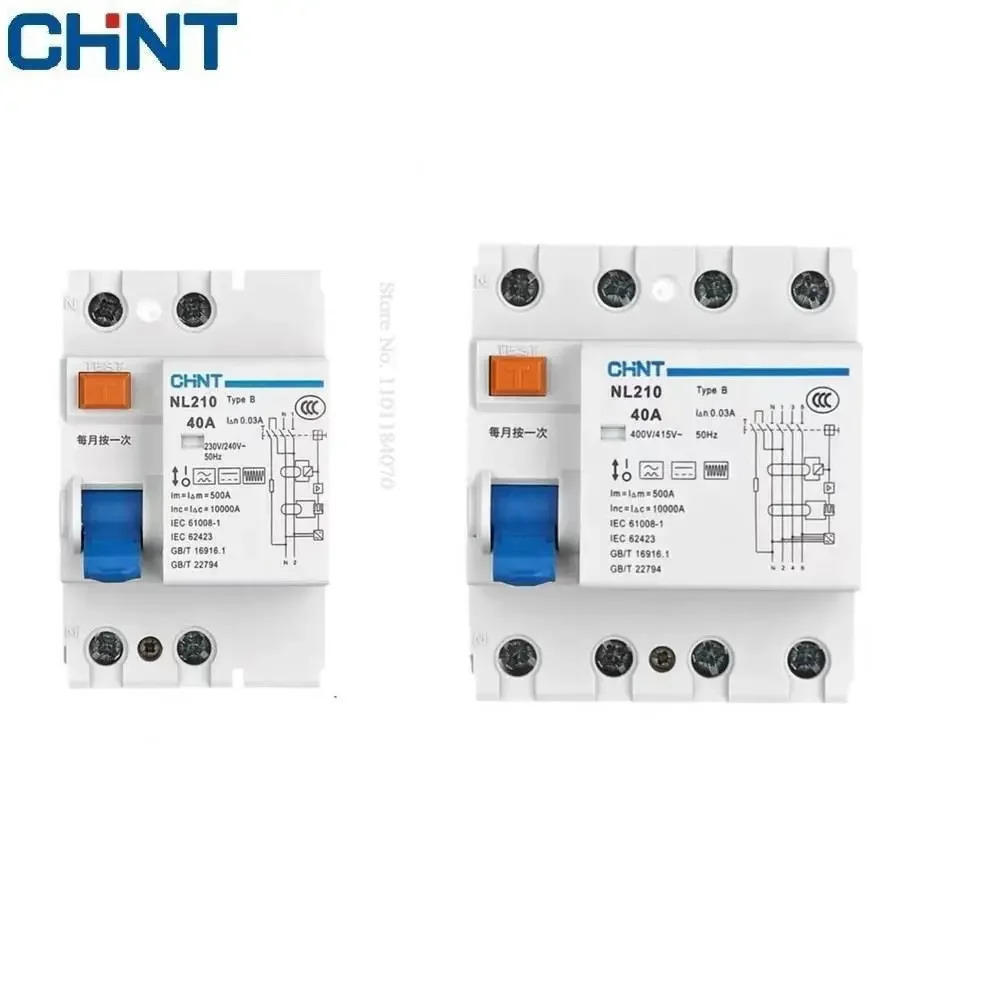 CHINT NL210 B RCCB 3PN 4P 2P 1PN 63A 40A 25A 30MA EV 충전누전 차단기 잔류 전류 보호