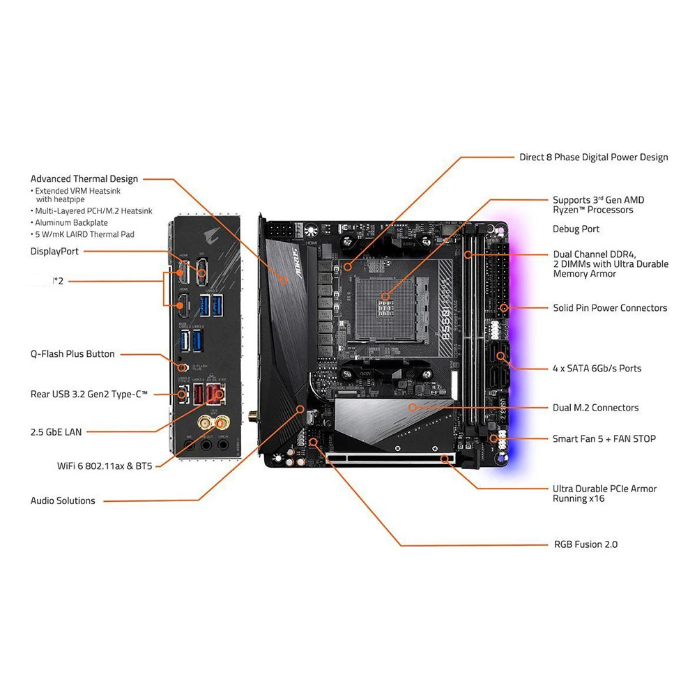 기가 바이트호환 B550 AM4 DDR4 64GB PCI-E 4.0 Mini-ITX B550I AORUS PRO AX데스크탑 마더보드
