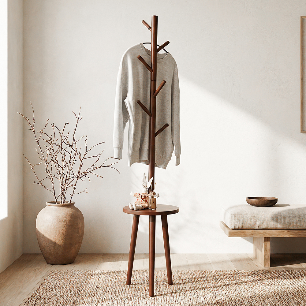 원목 스탠드 옷걸이 스툴선반 스탠딩 튼튼한 우드 행거