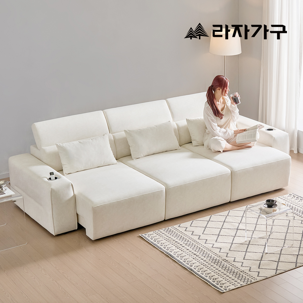 라자가구 노바 제로월 모션 무빙 슬라이딩 리클라이너 4인 패브릭 거실 소파