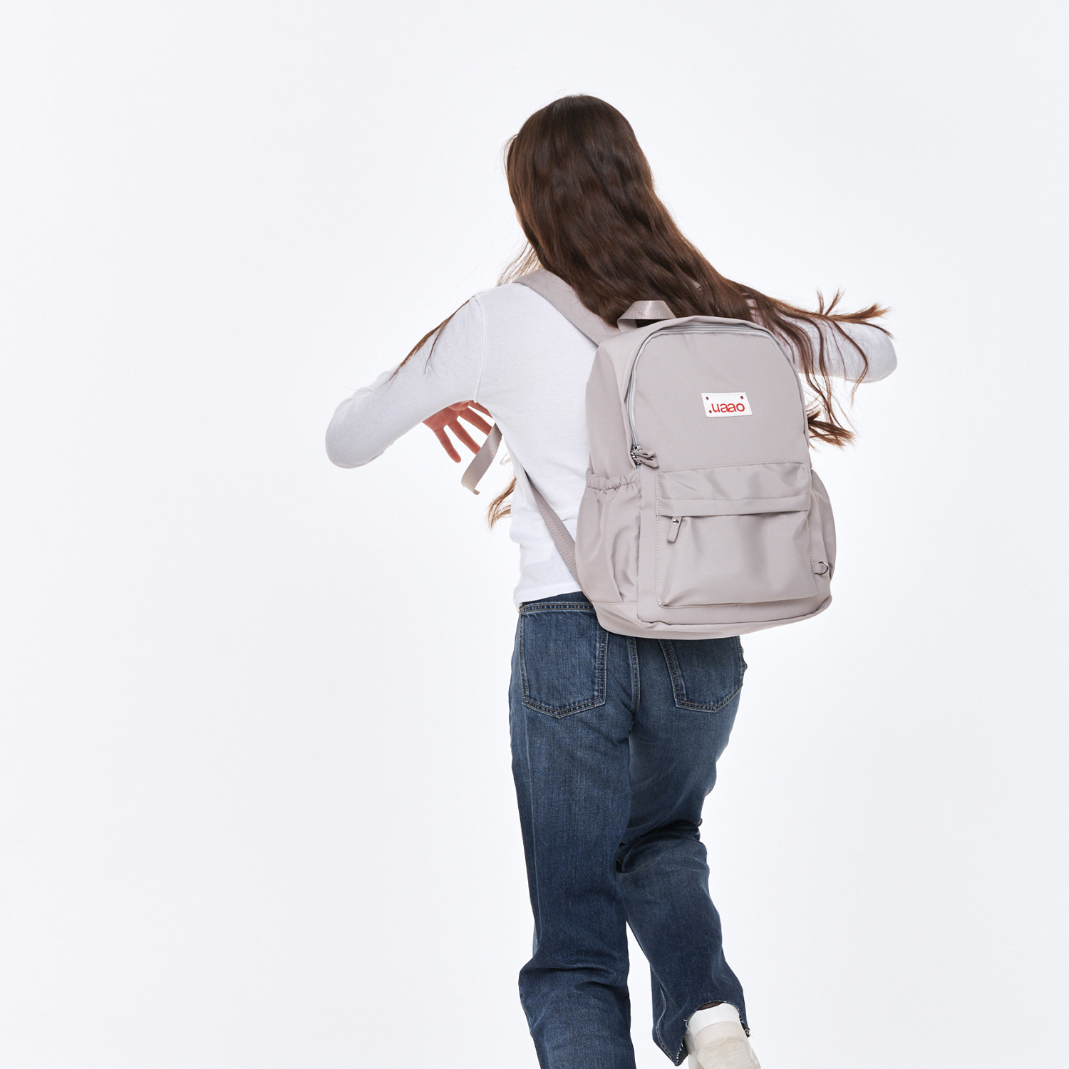 [우아오] 데일루 보부상 여대생 노트북 나일론 데일리 백팩 베이지 그레이 - 상세 이미지 2