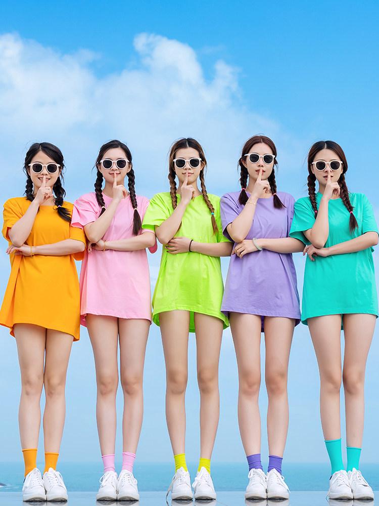 무지개티 맞춤티 가족여행 시밀러룩 우정 단체복 커플 형광녹색 S - 상세 이미지 5