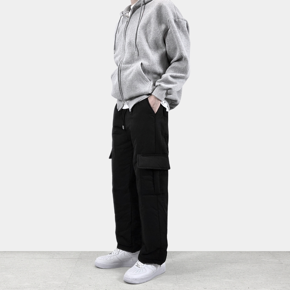 남자패딩바지 누빔 솜 작업복 카고 와이드 건빵 전술 팬츠 바지 이미지 7