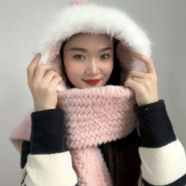 일체형 후드 머플러 뽀글이 후드 목도리 겨울용 여성 따뜻한 - 상품 이미지