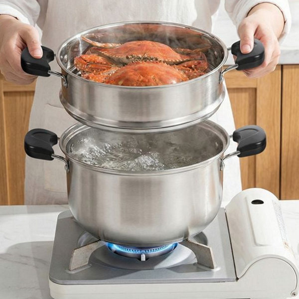 다용도 스테인레스 찜기 인덕션 스테인레스 찜솥 2단 깊은 냄비 - 상품 이미지