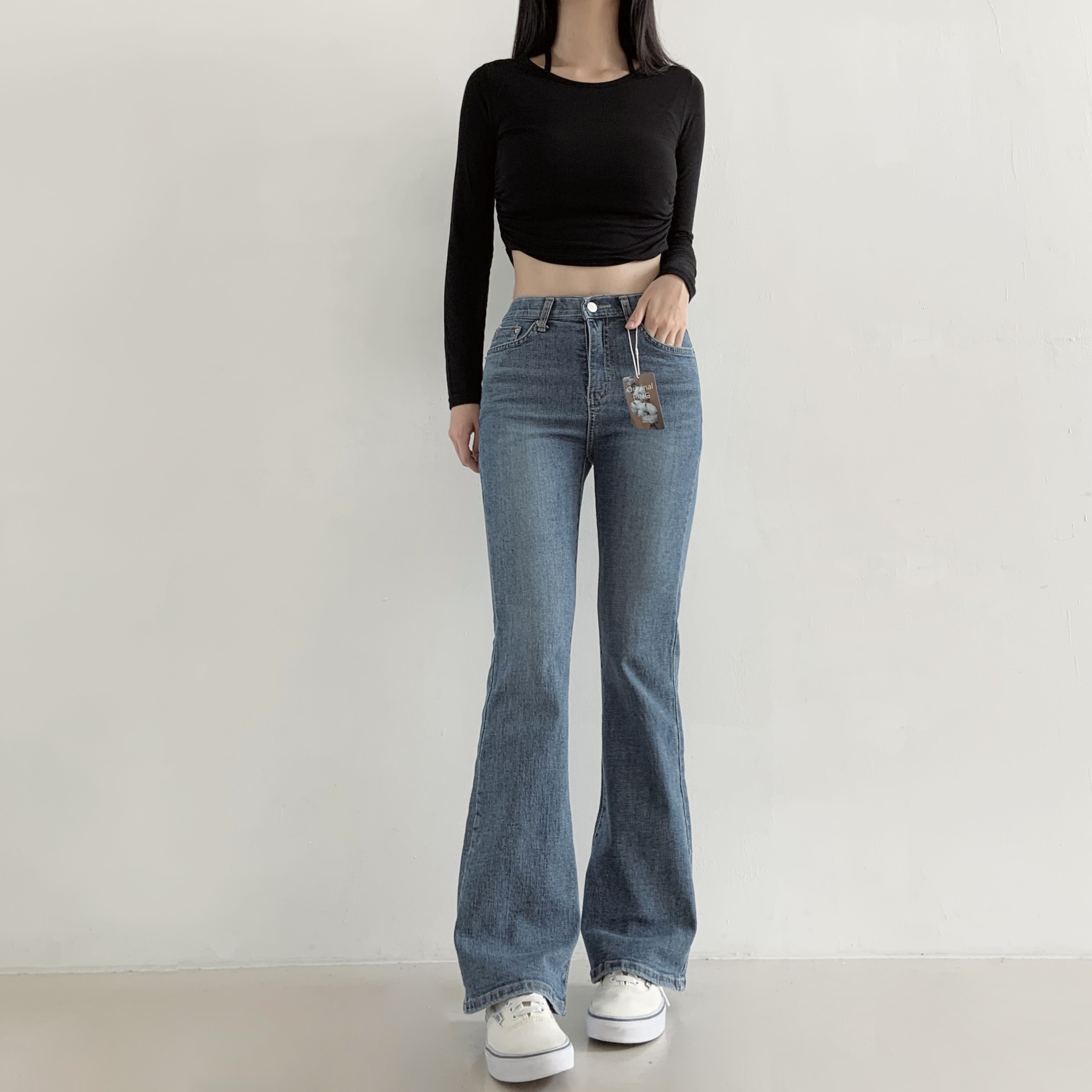여자 진청 세미부츠컷 청바지 히든밴딩 스판3% 슬럽데님 하이웨스트 (S~XL) 봄신상 - 상세 이미지 2