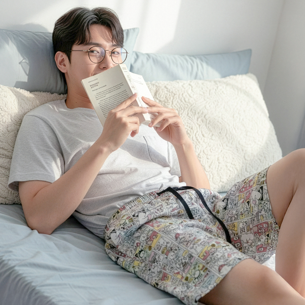 커플 바지 여성 남성 파자마 잠옷 홈웨어 4부 3부 쿠킹타임PJ - 상세 이미지 5