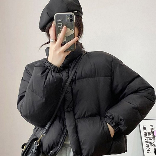 루즈핏 여성 숏 패딩 데일리 크롭 패딩 겨울 아우터 - 상품 이미지
