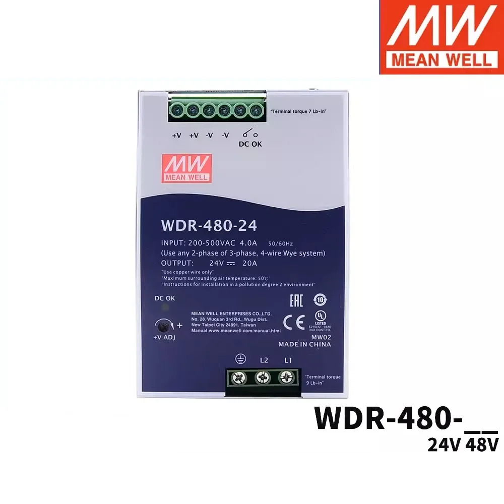 MEAN WELL WDR-480-24 WDR-480-48 480W 단일 출력 레일형 산업전원공급장치 WDR-480