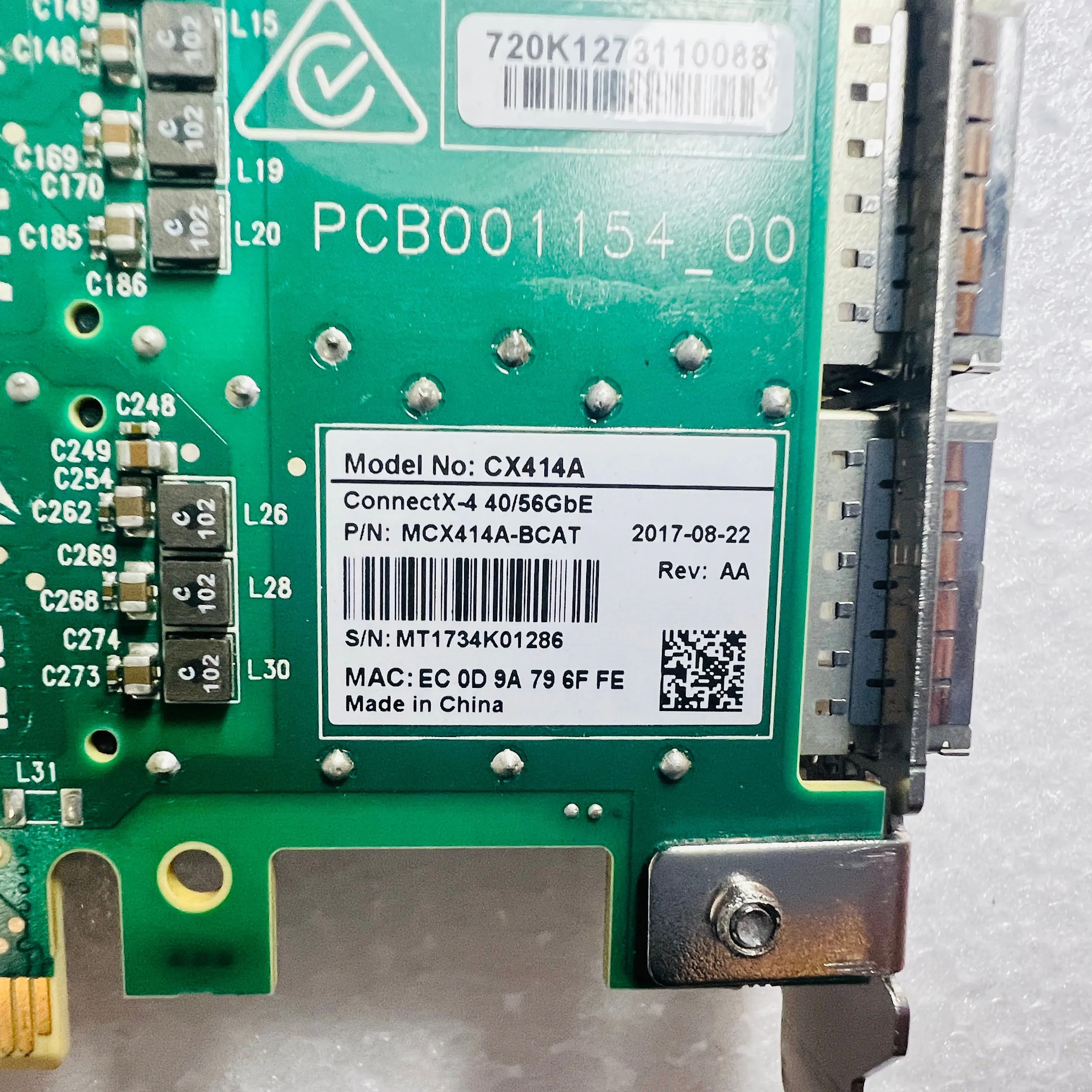 Melos 40/56Gbe MCX414A -BCAT CX414A 듀얼기가비트 파이버 네트워크 인터페이스 카드용