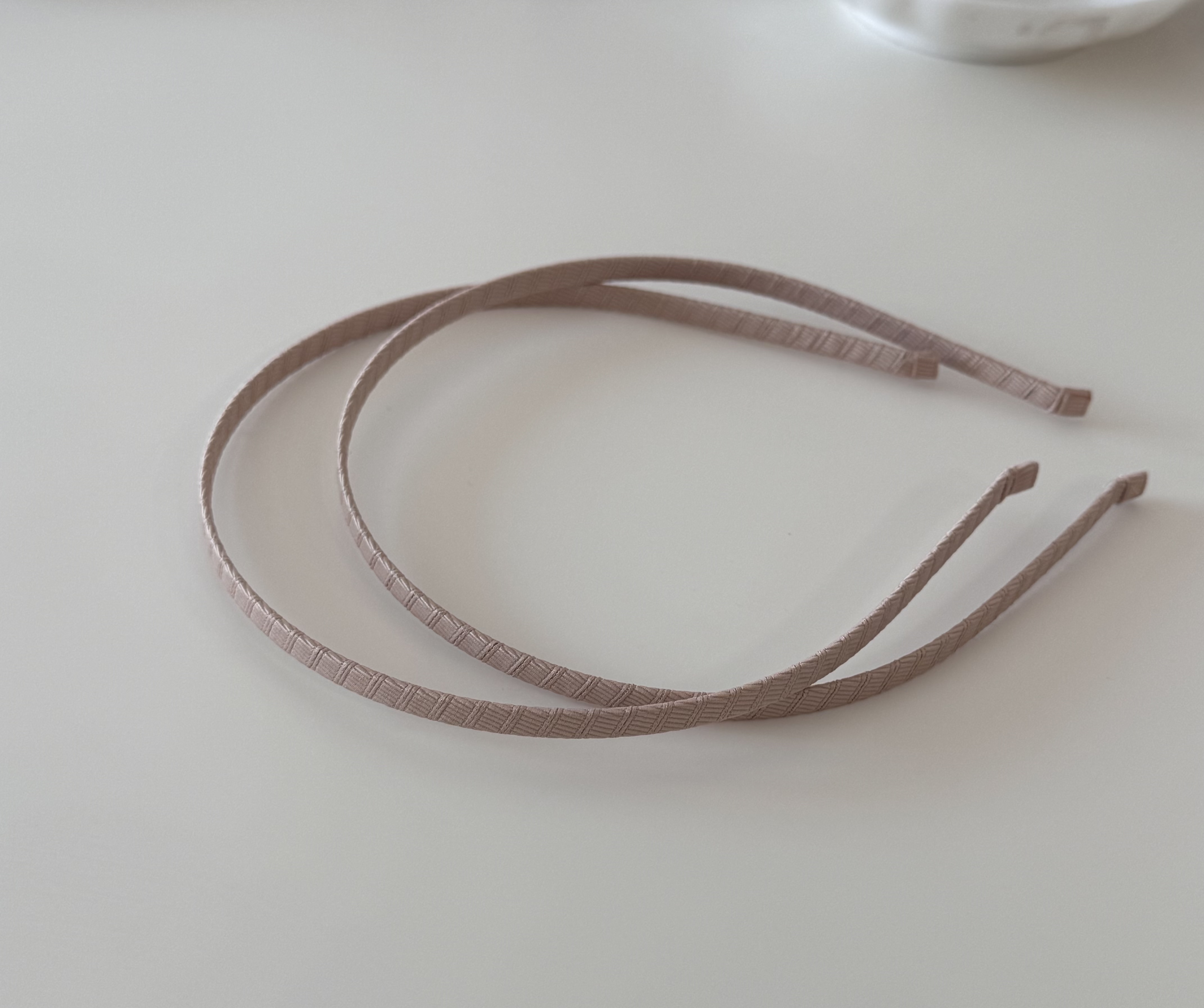 5mm 로즈베이지 골지 공단 리본 감은 머리띠 부자재 헤어밴드 1개 - 상세 이미지 2