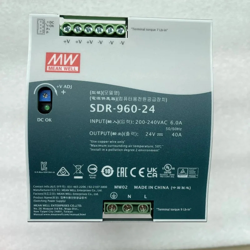 MEAN WELL SDR-960 SDR-960-24 24V 40A 960W DC 레일 스위칭 전원공급장치 효율적활성 PFC 얇은