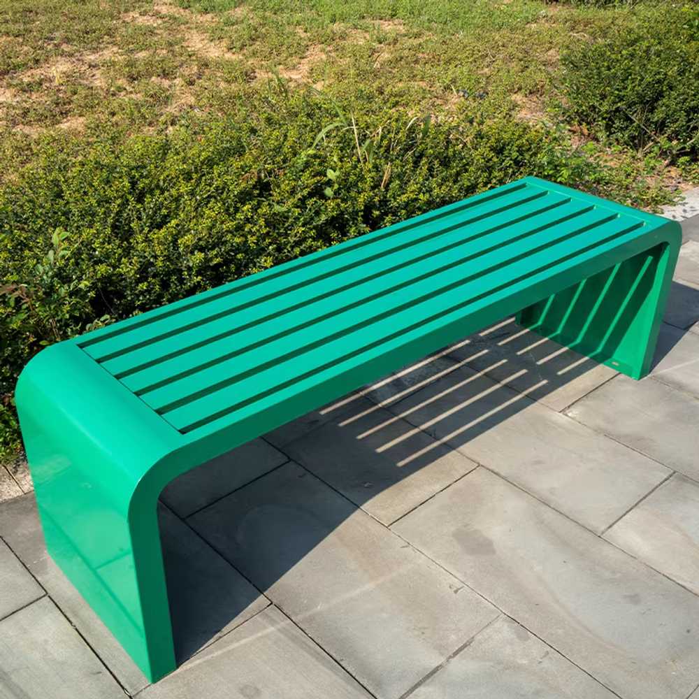 야외 철제 의자 평벤치 옥상 펜션 힐링 카페 테라스 100x40x45cm 화이트 스틸 - 상세 이미지 4