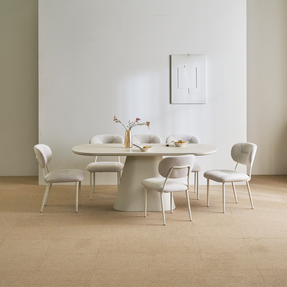 화이트식탁테이블 포세린 세라믹 타원형 6인용식탁 벨라 2000mm 크림화이트