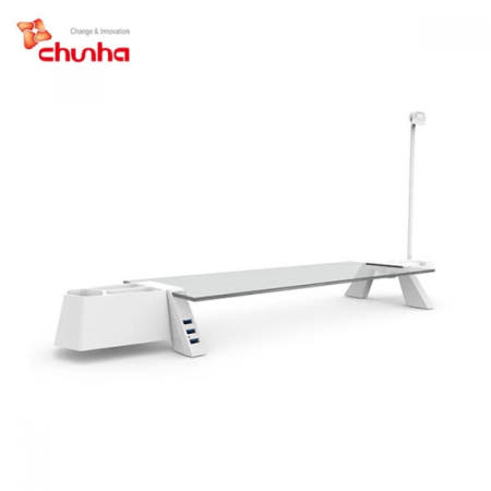 빅해피협력사 BIGHAPPY 책상위 투명 화이트 USB허브 모니터받침대 데스크탑 거치대 스탠드 미니멀