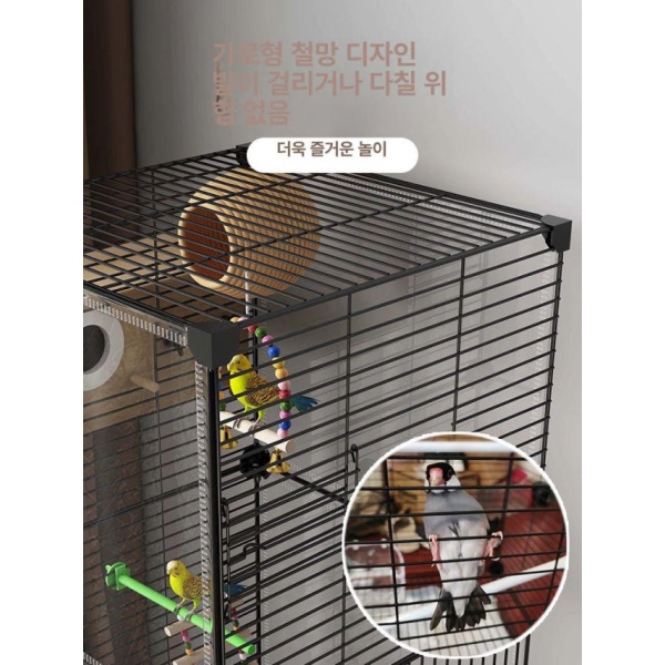 프리미엄 대형 앵무새장 고급 빌라 앵무새용품 이동식 안전한 놀이터 간식 사료 투명형 새장 3층 다문 디자인 투명형 새장 3층 다문 디자인 블랙 - 상세 이미지 3