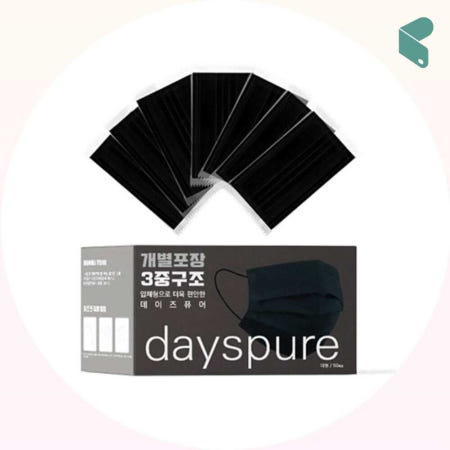 일회용 마스크 데이즈퓨어 MB필터 검정 50매입 개별포장 갑 제이엘생활