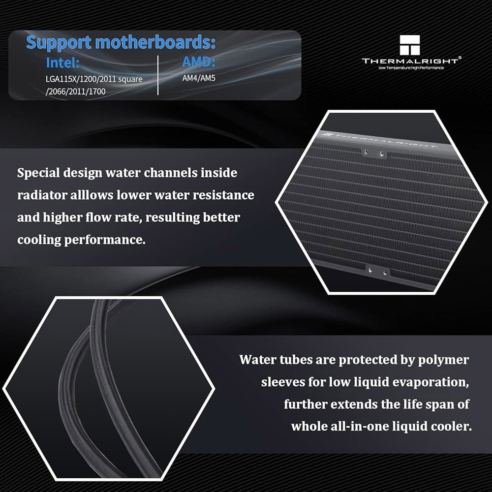 Thermalright Frozen Prism 360 블랙 ARGB CPU 액체 냉각기, 효율적인 PWM 제어 펌프 3300RPM, 3 TL-E12 시리즈 팬, 수냉식 컴퓨터 부품 - 상세 이미지 3