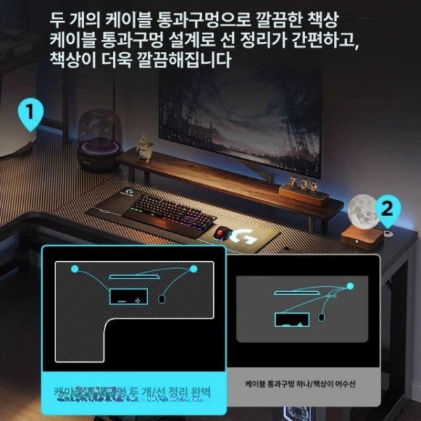 프리미엄 L자 책상 컴퓨터 게이밍 데스크탑 코너 탁자 기억 탄소섬유 120x80x75cm 탄소섬유 오른쪽 120x100x75cm - 상세 이미지 3