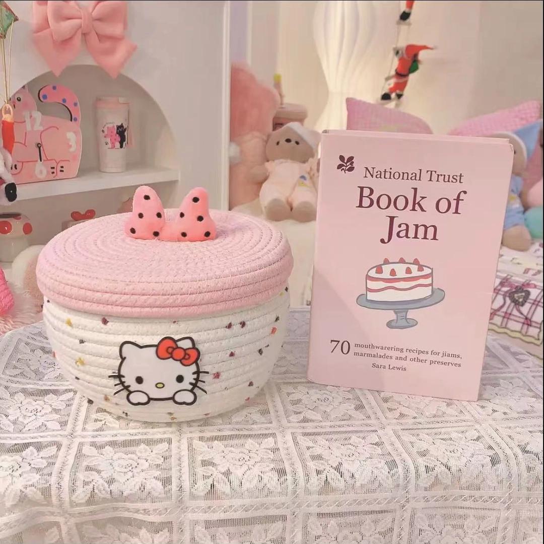 헬로키티 바구니 수납 함 잡화 간식 데스크 책상 거실 사무실 잡동사니 정리 소형 핑크 17x11 - 상세 이미지 4