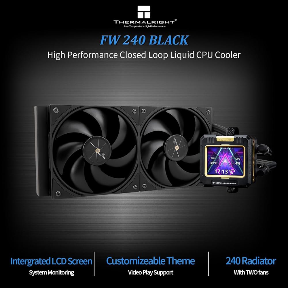 Thermalright FW240 블랙 CPU AIO 쿨러, PC 240 사양 워터 쿨러 시스템, 320 240 해상도의 IPS LCD 화면, AM5&Intel LGA1700/18 - 상세 이미지 3