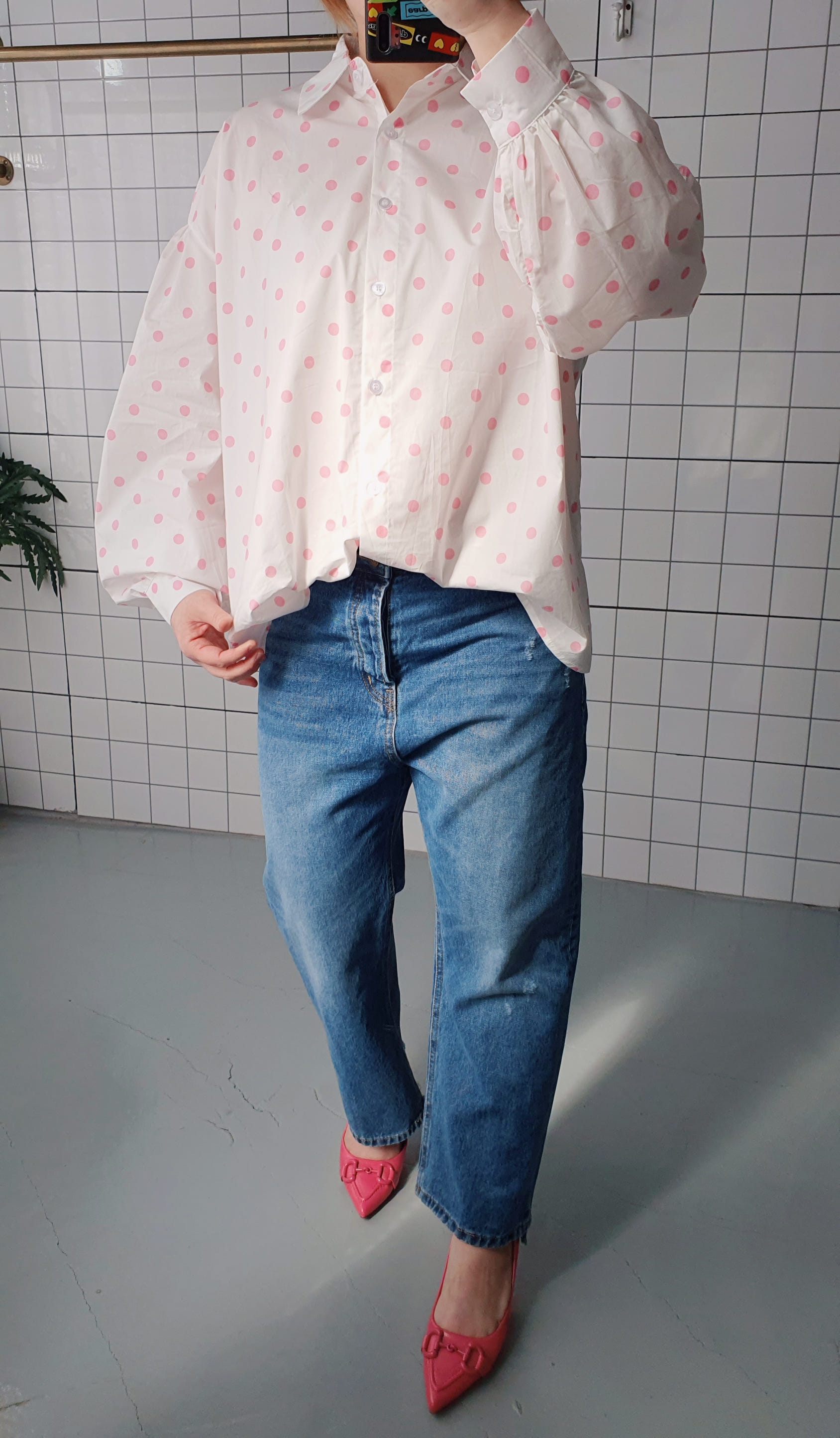 (무배) 오버핏 도트 카라 셔츠 블라우스 이미지 8
