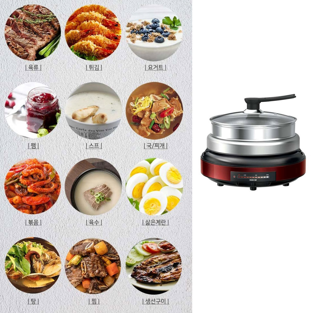 키친아트 올인원 3단 스테인레스 멀티쿠커 전기찜기 전기냄비 4L 찜판 + 쿠킹팬 + 그릴팬 - 상세 이미지 2