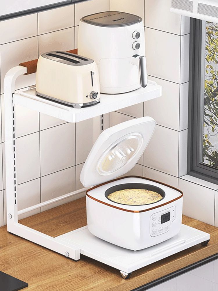 주방 밥솥 레일 전자레인지 2단 슬라이딩 선반 31cm 40cm 블랙 2단 2판 - 상품 이미지