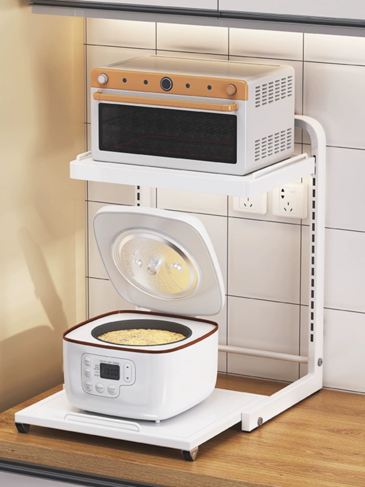 주방 밥솥 레일 전자레인지 2단 슬라이딩 선반 31cm 40cm 블랙 2단 2판 - 상세 이미지 2